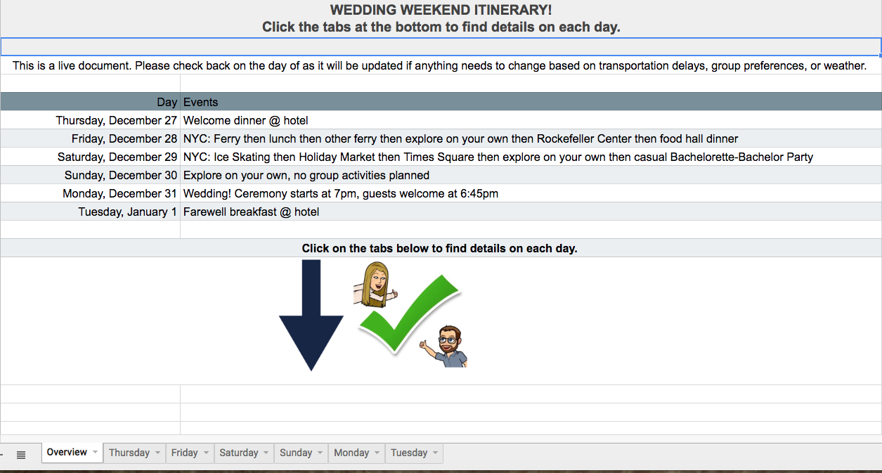 Wedding Weekend Itinerary