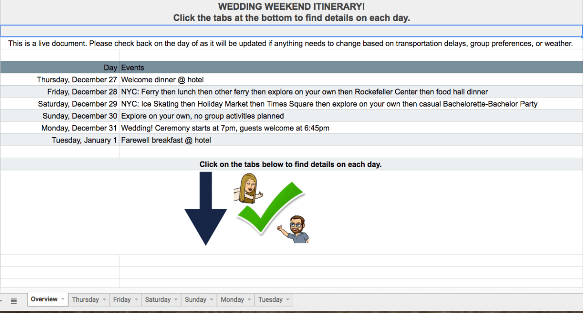 Wedding Weekend Itinerary